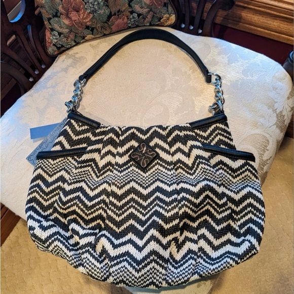 Simply Vera Zig Zag Straw Hobo Shoulder Bag w/Chain Strap ~ NWT - Picture 1 of 9